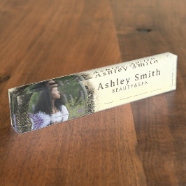 金ゴールドスタイリッシュ抽象芸術円枠の写真 デスクネームプレート