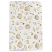 金ゴールドスタイリッシュ白の貝殻のパターン ミディアムペーパーバッグ (正面)