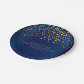 金ゴールドスタイリッシュ紙吹雪ドットオンネイビーブルーデザイン ペーパープレート (アングル)
