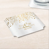 金ゴールドスタイリッシュ紙吹雪ドット付きホワイトサテン ペーパーコースター (アングル)