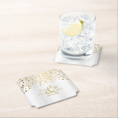 金ゴールドスタイリッシュ紙吹雪ドット付きホワイトサテン ペーパーコースター (インサイチュ)