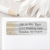 金ゴールドスタイリッシュ紙吹雪ドット白いサテン背景 ラベル (インサイチュ)