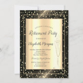 金ゴールドスタイリッシュ紙吹雪ワイングラス退職金 招待状 (正面)