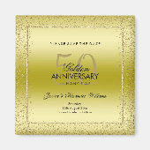 金ゴールドスタイリッシュ紙吹雪50回目の結婚式日付の保存 マグネット (正面)