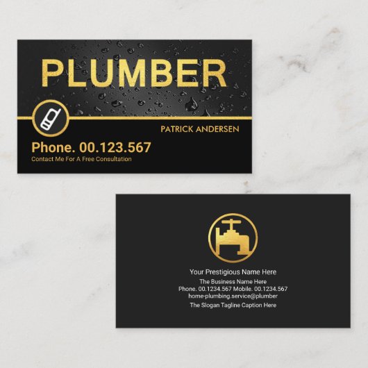 金ゴールドスタイリッシュ配管線標水滴漏れ 名刺 (正面/裏面)