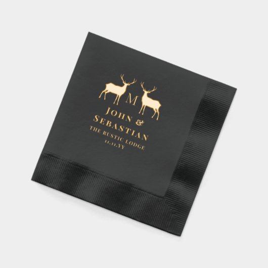 金ゴールドスタグズモノグラム&ネームゲイ結婚ズ 箔ナプキン (左)