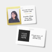 金ゴールドスタッフ従業員名写真ID バッジ (正面＆裏面)