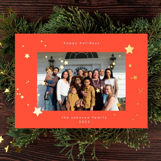 金ゴールドスターさくらんぼレッドフォトハッピー・クリスマス 箔シーズンカード