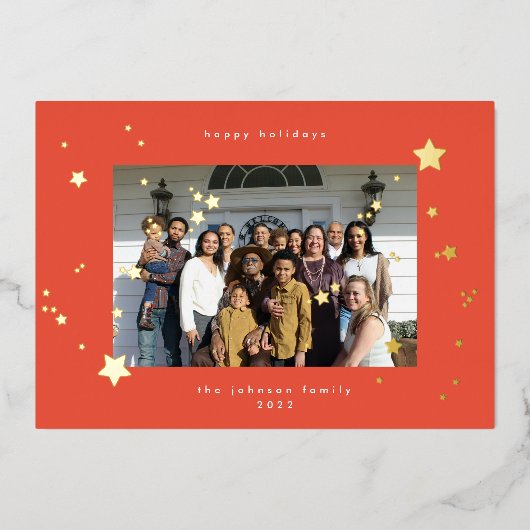 金ゴールドスターさくらんぼレッドフォトハッピー・クリスマス 箔シーズンカード (正面)