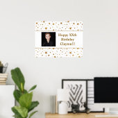 金ゴールドスターとメッセージフォト誕生日 ポスター (ホームオフィス)