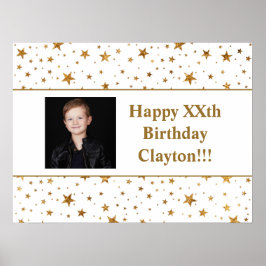 金ゴールドスターとメッセージフォト誕生日 ポスター