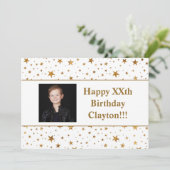 金ゴールドスターとメッセージフォト誕生日 招待状 (スタンド正面)