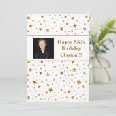 金ゴールドスターとメッセージフォト誕生日 招待状 (スタンド正面)