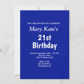 金ゴールドスターとメッセージ写真オン青誕生日 招待状 (裏面)