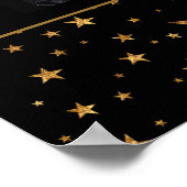 金ゴールドスターとメッセージ写真オン黒誕生日 ポスター (角)