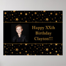 金ゴールドスターとメッセージ写真オン黒誕生日