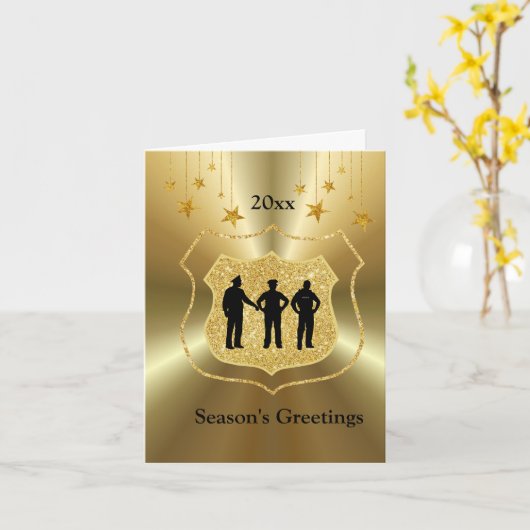 金ゴールドスターと警察官クリスマスカード カード (黄色い花)