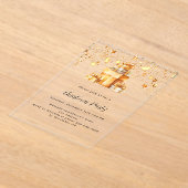 金ゴールドスターのギフトはクリスマスのパーティーを曇らせた アクリル招待状 (レイダウン)