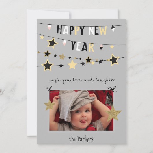 金ゴールドスターのバンティングバナー |新年写真 シーズンカード (正面)