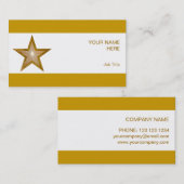 金ゴールドスターの名刺サイドの星印ストライプ白 名刺 (正面/裏面)