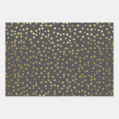 金ゴールドスターエレガントオブデイビッド&金ゴールド紙吹雪ブラック ラッピングペーパーシート (正面3)