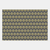 金ゴールドスターエレガントオブデイビッド&金ゴールド紙吹雪ブラック ラッピングペーパーシート (正面2)