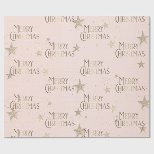 金ゴールドスターエレガントズメリークリスマスピンク ラッピングペーパー (フラット)