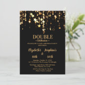 金ゴールドスターエレガントダブルジョイント誕生日2写真 招待状 (スタンド正面)