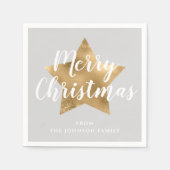 金ゴールドスターエレガントメリークリスマス スタンダードカクテルナプキン (正面)