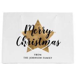 金ゴールドスターエレガントメリークリスマス ラージペーパーバッグ