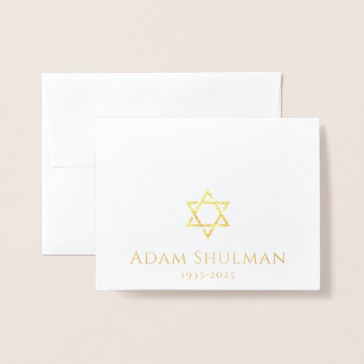 金ゴールドスターオブDavid 実在 Foly 悔やみや弔慰感謝してい 箔カード (封筒付き正面)