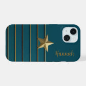 金ゴールドスターオンティール(緑がかった色) iPhone 15ケース (裏面横)