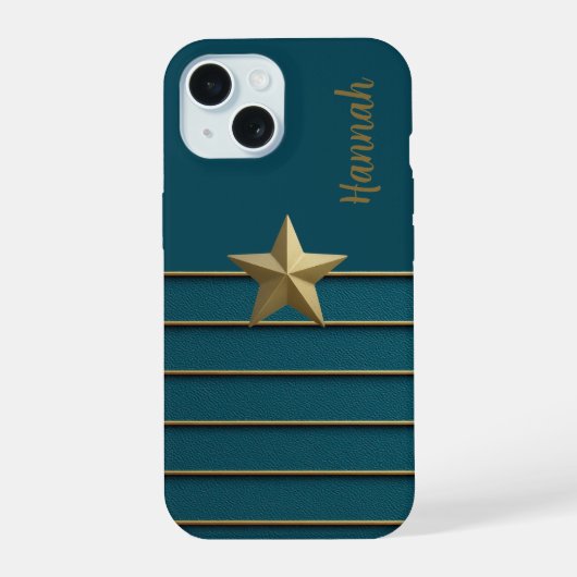 金ゴールドスターオンティール(緑がかった色) iPhone 15ケース (裏面)