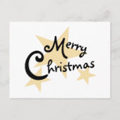 金ゴールドスターオンホワイトメリークリスマス招待状 インビテーションポストカード (正面)