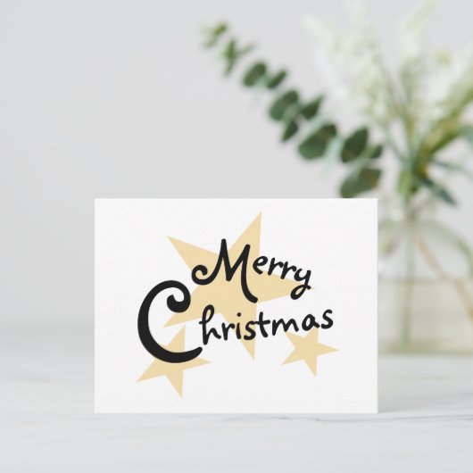 金ゴールドスターオンホワイトメリークリスマス招待状 インビテーションポストカード (スタンド正面)