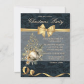 金ゴールドスタークリスマスツリー弓ボールクリスマスパーティー 招待状 (正面)