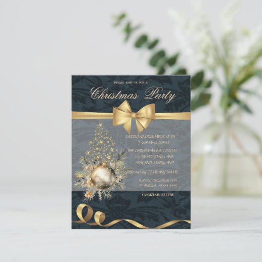 金ゴールドスタークリスマスツリー弓ボールクリスマスパーティー 招待状 (スタンド正面)