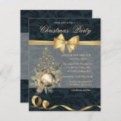 金ゴールドスタークリスマスツリー弓ボールクリスマスパーティー 招待状 (正面/裏面)