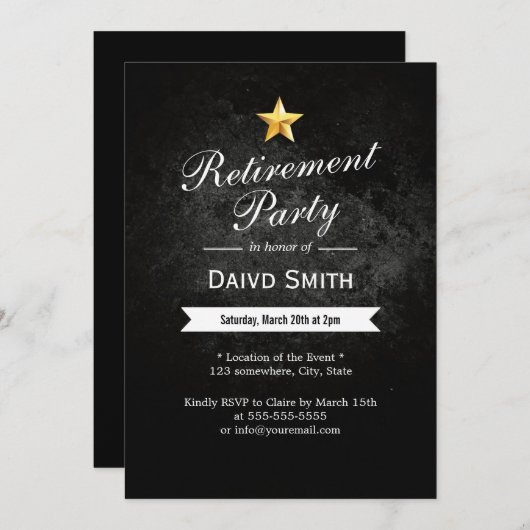 金ゴールドスターグランジダーク退職パーティの招待状 招待状 (正面/裏面)