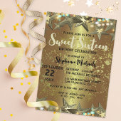 金ゴールドスターグリッターアンドライツスウィート16誕生日 招待状