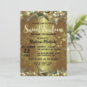 金ゴールドスターグリッターアンドライツスウィート16誕生日 招待状 (スタンド正面)