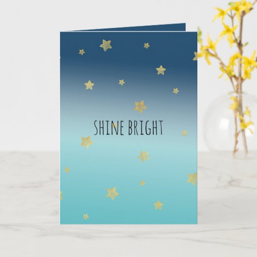 金ゴールドスターズアクアブルーグラデーションパーソナライズされた引用文 カード (黄色い花)