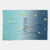 金ゴールドスターズアクアブルーグラデーションパーソナライズされた引用文 キッチンタオル (横)
