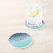 金ゴールドスターズアクアブルーグラデーションパーソナライズされた引用文 コースター (側面)
