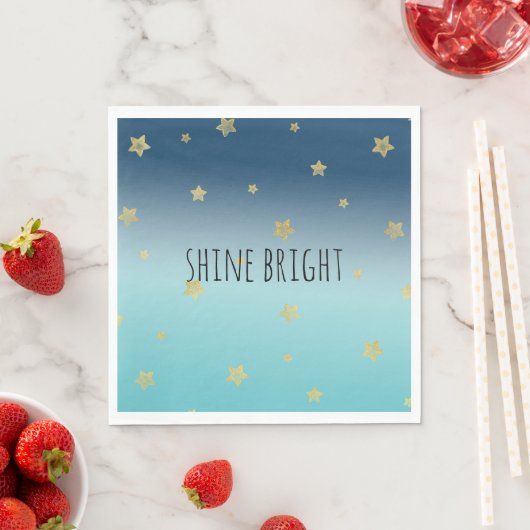 金ゴールドスターズアクアブルーグラデーションパーソナライズされた引用文 スタンダードランチョンナプキン (インサイチュ)