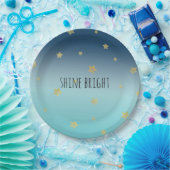 金ゴールドスターズアクアブルーグラデーションパーソナライズされた引用文 ペーパープレート (パーティー)