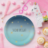 金ゴールドスターズアクアブルーグラデーションパーソナライズされた引用文 ペーパープレート (パーティー)