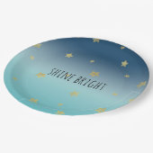 金ゴールドスターズアクアブルーグラデーションパーソナライズされた引用文 ペーパープレート (アングル)