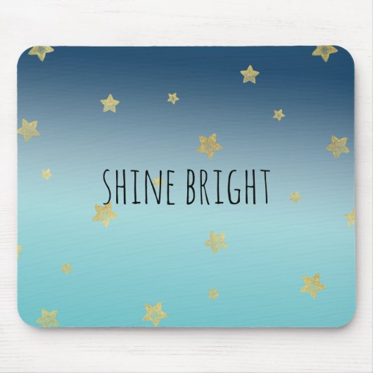 金ゴールドスターズアクアブルーグラデーションパーソナライズされた引用文 マウスパッド (正面)