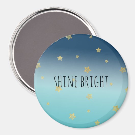 金ゴールドスターズアクアブルーグラデーションパーソナライズされた引用文 マグネット (正面/裏面)